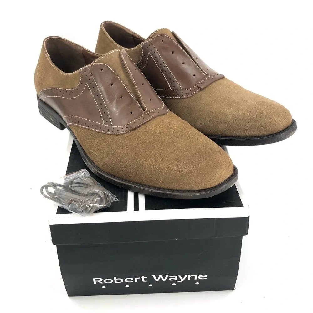 NWT Robert Wayne Creid Derby Oxford Shoes Suede Leather Brown Tan Sz 10D W/ Box